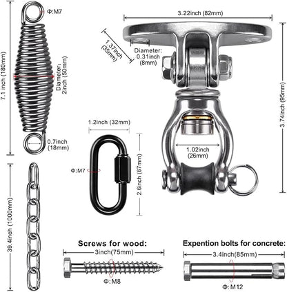 SELEWARE Hammock Chair Hanging Kit, Bearing Swing Hanger w/Spring & Chain | - Image 7