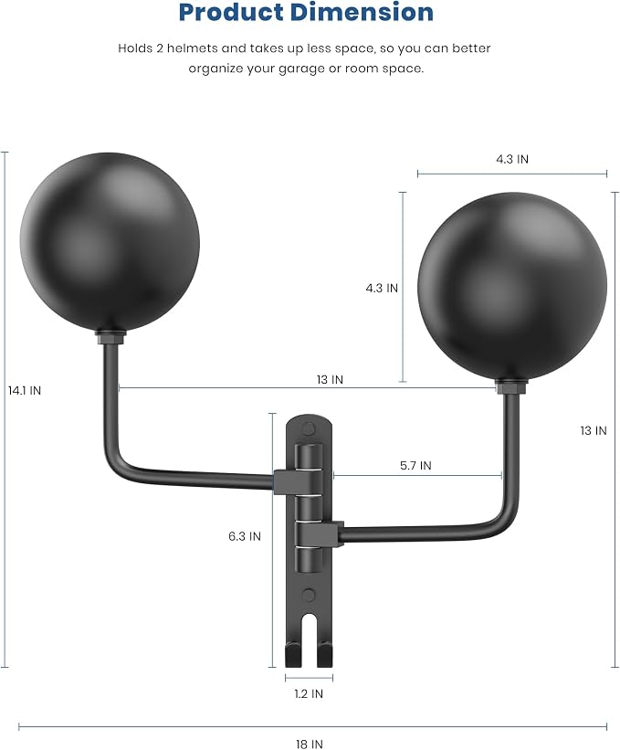Helmet Hanger Wall Mount 180° Swivel Helmet Holder - Image 3