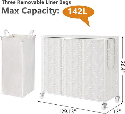 WOWLIVE Laundry Basket with Wheels, 142L Laundry Hamper 3 Section with Lid - Image 3