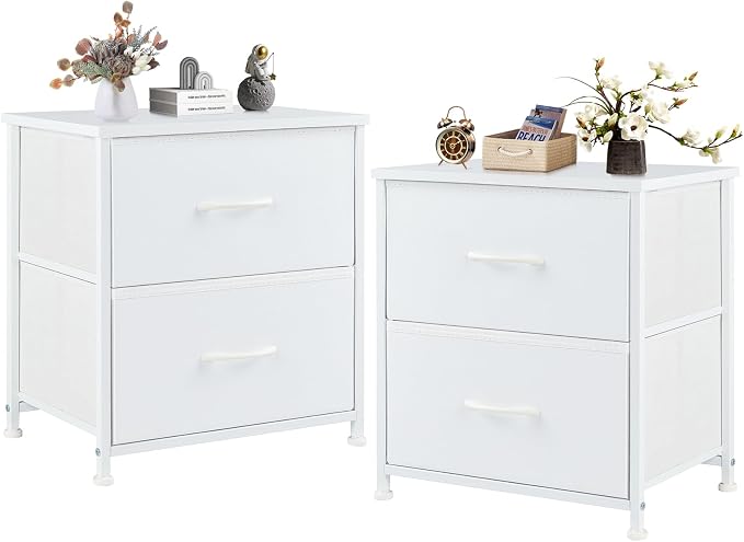 DUMOS Small Night Stand Set of 2 Fabric Drawer Dressers Short Bedside Tables by DumosLifestyle