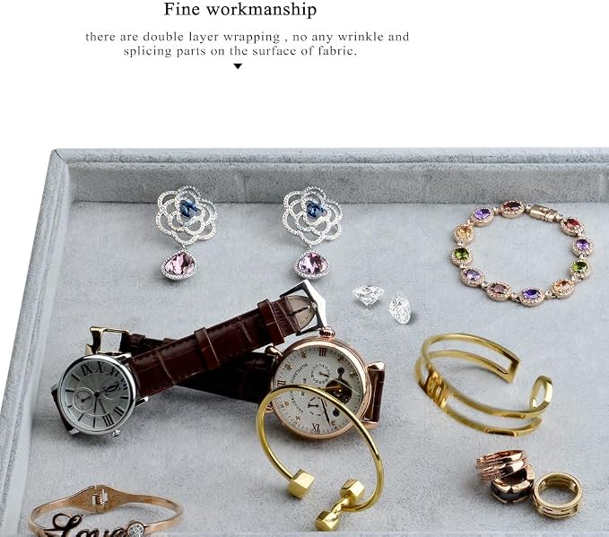 Oirlv Velvet Stackable Jewelry Trays Grids Rings Earrings Bracelet Watch - Image 7