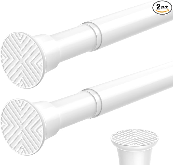 2PCS White Shower Curtain Rod 23-46Inch, Tension Curtain Rods No Drilling | by SISELBATensionCurtainRod