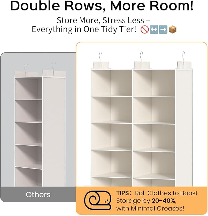 6 Shelves Hanging Closet Organizer – Foldable Dual-Row Hanging Clothes Storage - Image 2