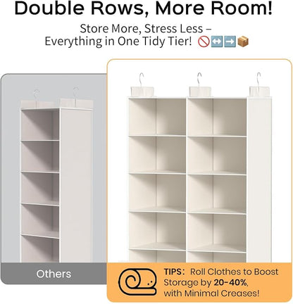 6 Shelves Hanging Closet Organizer – Foldable Dual-Row Hanging Clothes Storage - Image 2