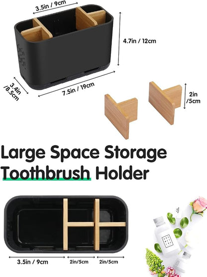 Black Toothbrush Holder, Bamboo Toothbrush and Toothpaste Holder - Image 6