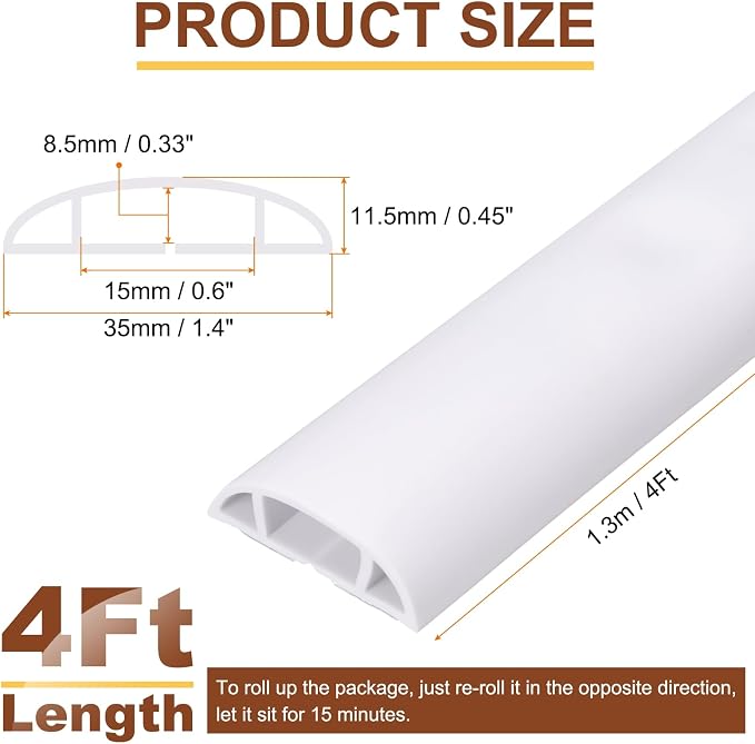HARFINGTON 4ft Cord Cover Floor W0.6 x H0.33 Inner Channel PVC Hide Extension - Image 2
