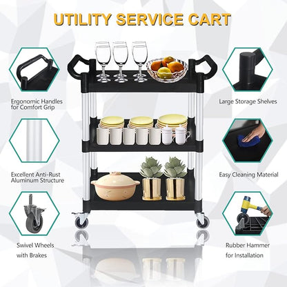 Plastic Utility Carts with Wheels, Heavy Duty 510lbs Capacity Rolling Service - Image 5