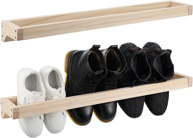 Wenqik 2 Pcs Wall Mounted Wooden Shoe Rack 30 Inch Rustic Wood Wall Hanging by Wenqik