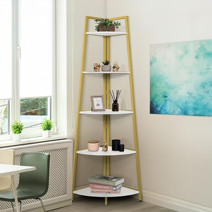 CAPHAUS 5-Tier Corner Shelf Stand, Tall Display Shelves, Ladder Corner Wood by Unknown