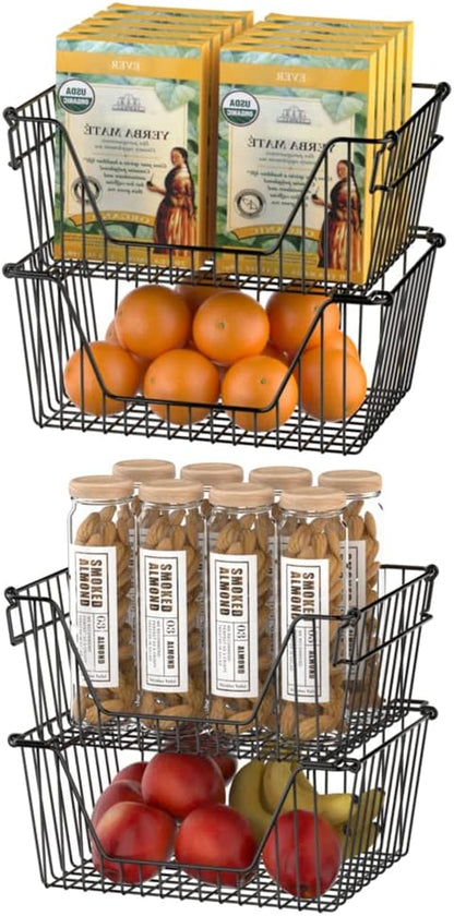 Slideep Wire Storage Baskets for Organizing, 4 Pack 14'' Stacking Metal Wire - Image 2