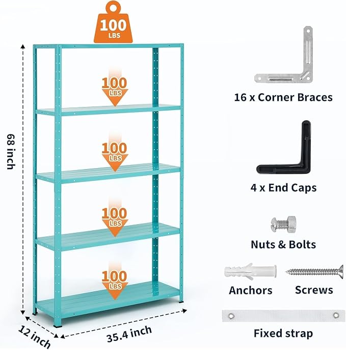 Storage Shelves, Heavy Duty 5-Tier Shelf Organizer & Adjustable Garage Shelving - Image 3