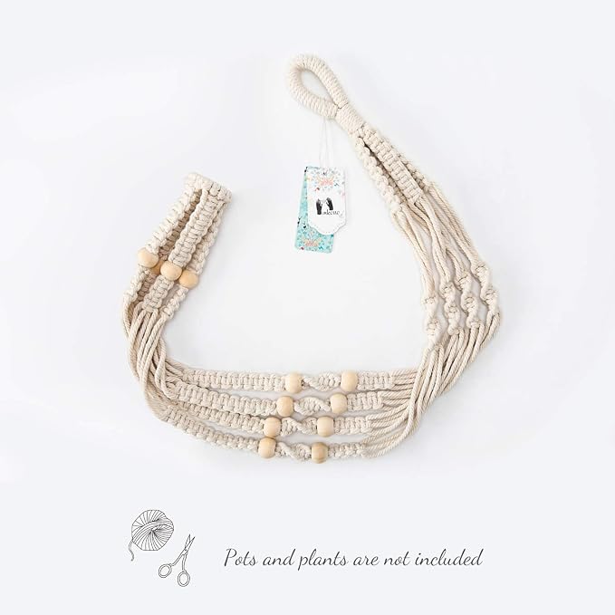 Mkono Macrame Plant Hanger Indoor 35 Inch Hanging Planter Basket Ivory 1Pc | - Image 9