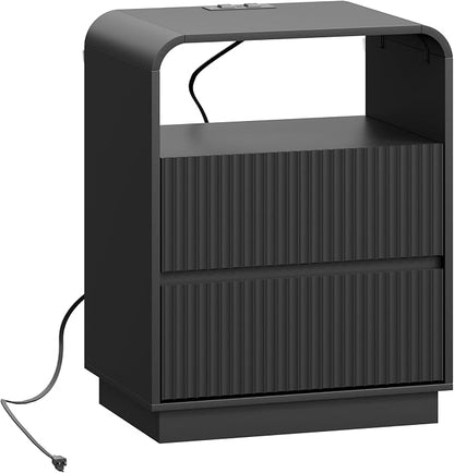 Black Nightstand with Charging Station, Mid Century Modern Bedside Table & End - Image 8