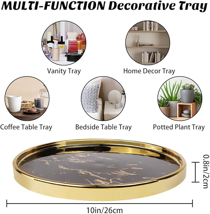 Black Vanity Tray Round Bathroom Decorative Tray - Image 4