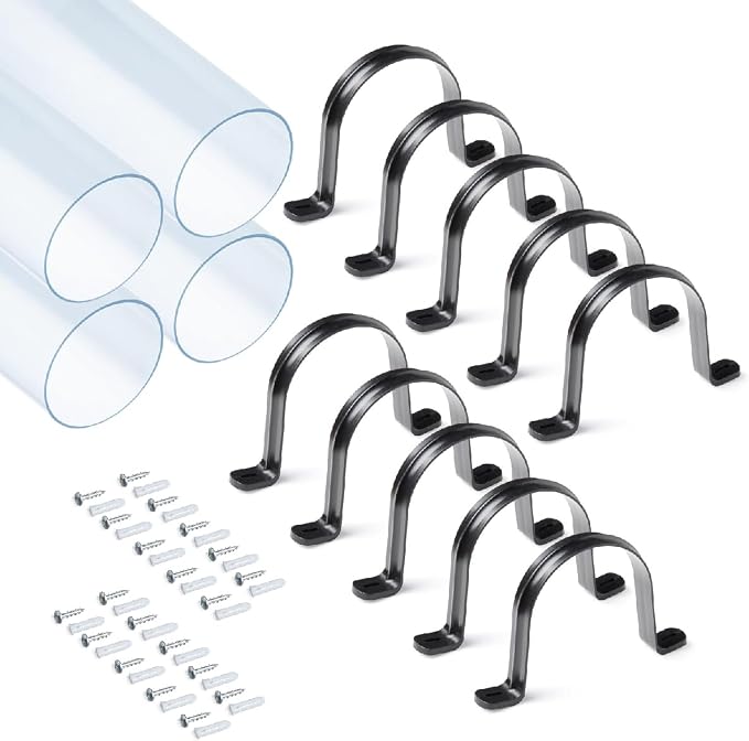 POWERTEC Clear PVC Pipe 4" x 36" Long, 4PK Plastic Tubing and 10PK Pipe Straps by POWERTEC