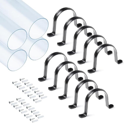 POWERTEC Clear PVC Pipe 4" x 36" Long, 4PK Plastic Tubing and 10PK Pipe Straps by POWERTEC
