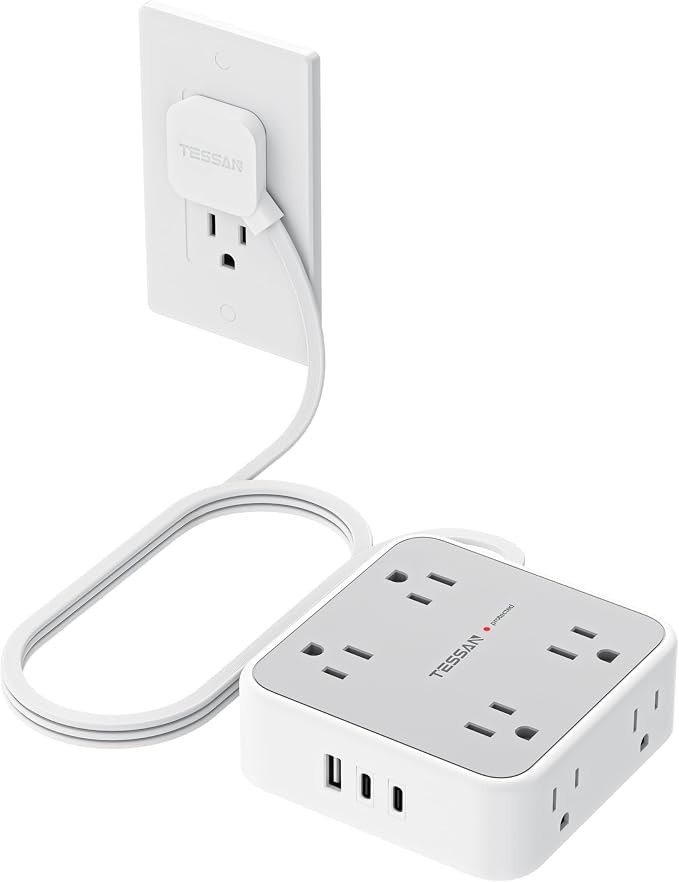 Surge Protector Power Strip, TESSAN Flat Plug Extension Cord by TESSAN