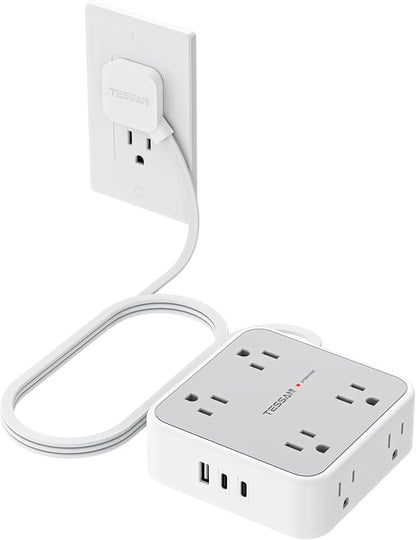 Surge Protector Power Strip, TESSAN Flat Plug Extension Cord by TESSAN