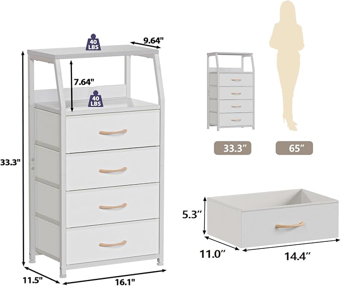 Furnulem Tall Nightstand with 4 Fabric Drawers, Small Dresser - Image 3