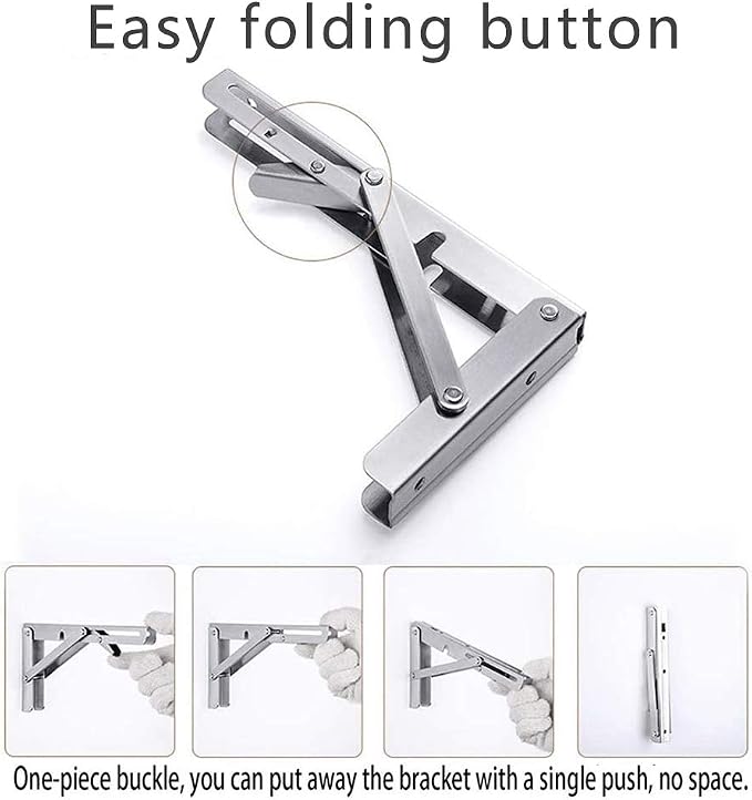 Folding Shelf Brackets, Max Load 300 lb, Heavy Duty Stainless Steel Collapsible - Image 5