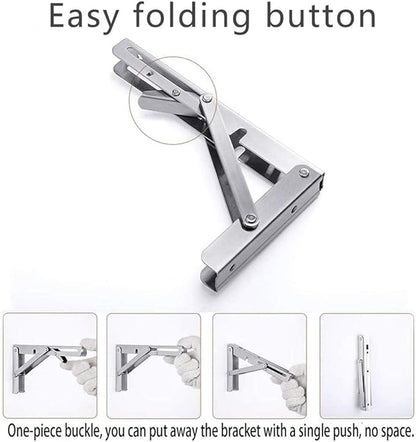 Folding Shelf Brackets, Max Load 300 lb, Heavy Duty Stainless Steel Collapsible - Image 5