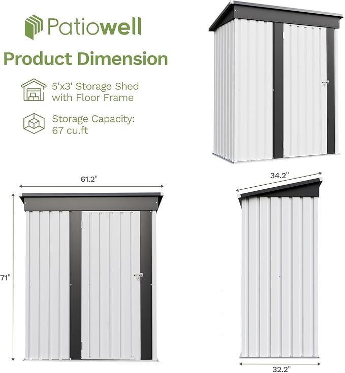 Patiowell 5x3 FT Storage Shed - Image 2
