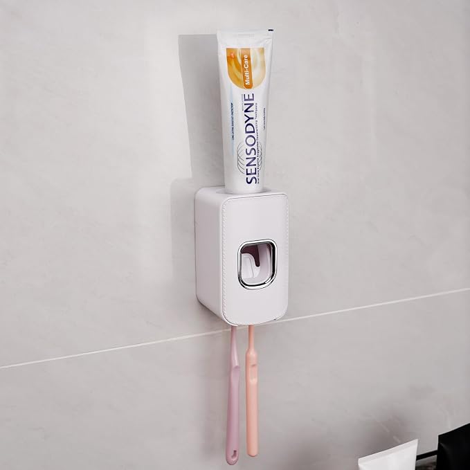 2 Slot Toothbrush Holder and Toothpaste Dispenser Wall Mounted, Automatic - Image 2