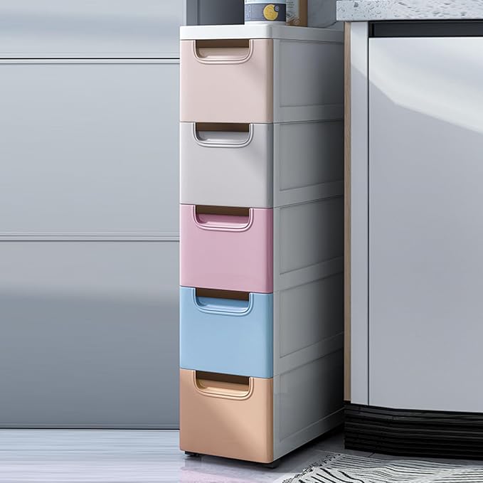 5 Drawers Slim Storage Cabinet, Rolling Narrow Cabinet by ILWorkTLs
