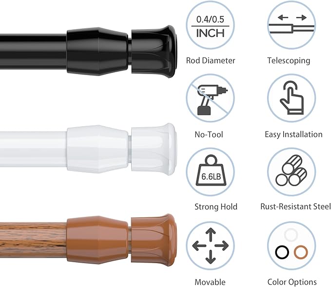 AIZESI Spring Tension Curtain Rods Short Tension Rod | Adjustable, No Drilling - Image 2