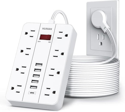 Extension Cord Power Strip Surge Protector 15 Ft, HUNIAN Flat Plug by HUNIAN
