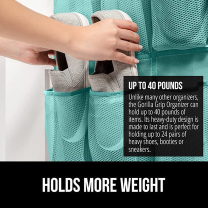 GORILLA GRIP Over the Door Shoe Organizer, 24 Large Breathable Mesh Pockets - Image 3