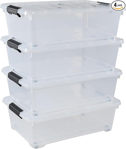 Xyskin 4 Packs 20 Quart Plastic Under Bed Storage Box, Winter Clothing by Xyskin