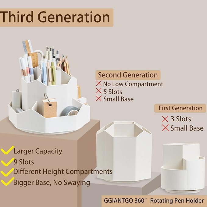 Pencil Pen Holder for Desk, 9 Slots 360 Degree Rotating Desk Organizer - Image 3