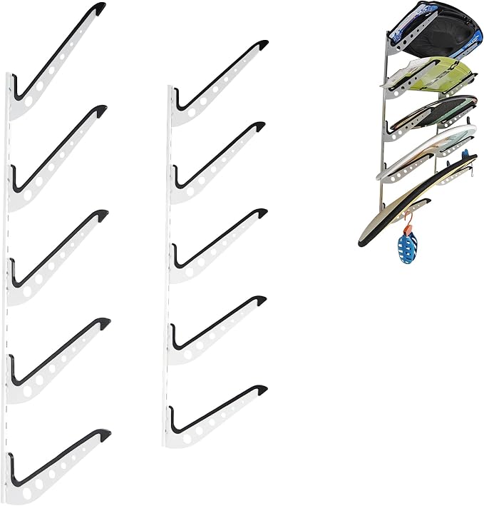 5 Board Surf Rack Wall Mount for Surfboard, Snowboard Storage Adjustable Wall by HIKULAOUTDOORSPORTS