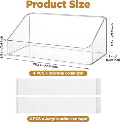 4 Pack Clear Wall Mounted Storage Organizer – No Drill Adhesive Shelves - Image 3