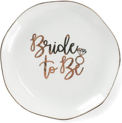 Wedding Ring Dish For Bride-Bride To Be Jewelry Dish Tray-Ceramic White by VINCOMIC