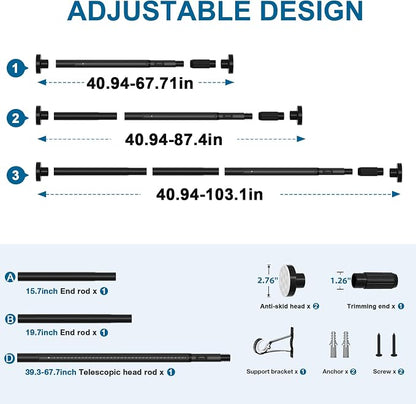 AIZESI 41-100 Inch Heavy Duty Black Tension Curtain Rod - Image 4