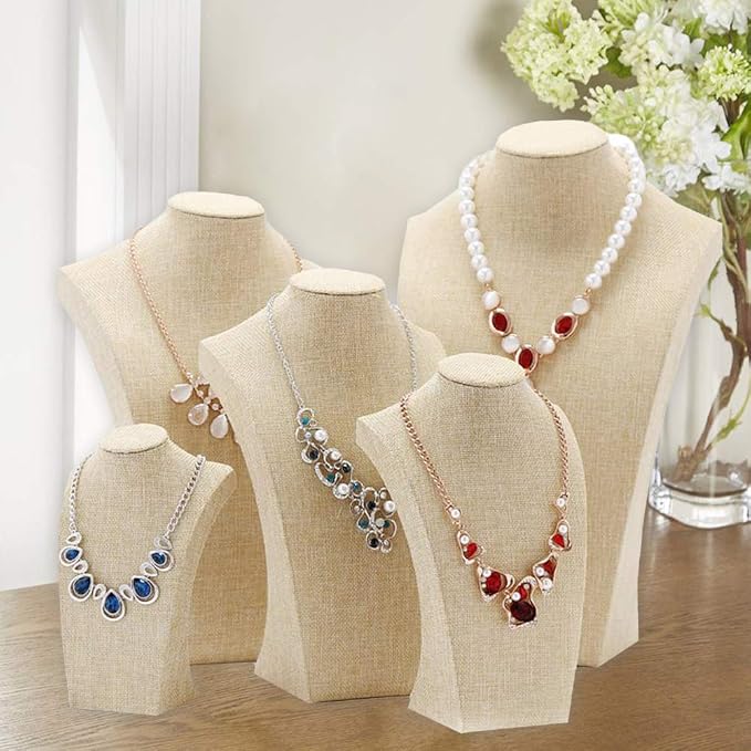 Beige Linen Necklace Display Bust - Image 6