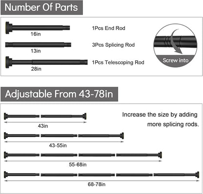 Thestoa Shower Curtain Rod Adjustable 43-78 inch, Anti-Rust Non-Slip Shower Rod - Image 5