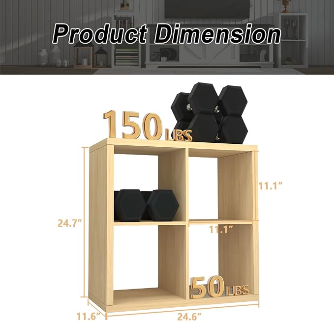 CTESNE【2026 Wooden Thick Frame 4 Cube Storage Organizer Shelf - Image 3