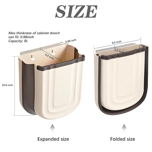 2 Pack Kitchen Hanging Trash Can, 2.4 Gallon / 9L Collapsible Waste Bin - Image 2