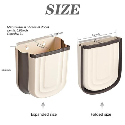 2 Pack Kitchen Hanging Trash Can, 2.4 Gallon / 9L Collapsible Waste Bin - Image 2