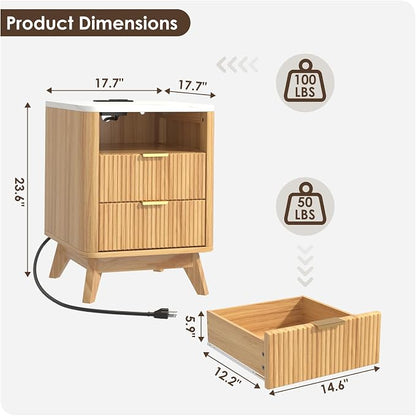Nightstand with Charging Station, Fluted Nightstand with LED Lights, Modern - Image 2