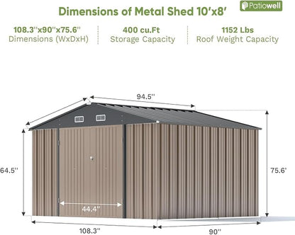 Patiowell 10x8 FT Outdoor Storage Shed, Large Metal Tool Garden Sheds - Image 2