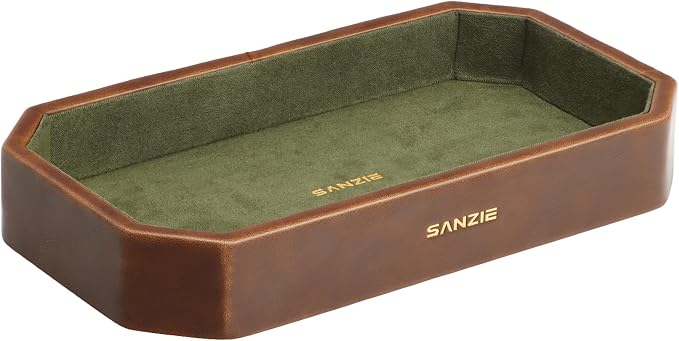 SANZIE Leather Tray Organizer Small Trays Decorative Tray Desktop Storage by SANZIE