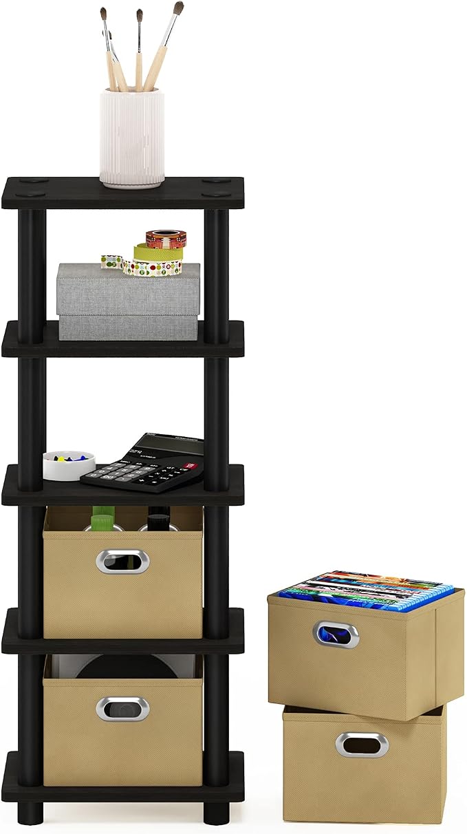 Furinno LACi 4-Bins System Rack, 11.3 x 28.8 Inch, Espresso/Black - Image 6