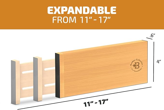 6 Pack Drawer Dividers 4 Inch High, 11”-17" Adjustable Bamboo Organizers Large - Image 2