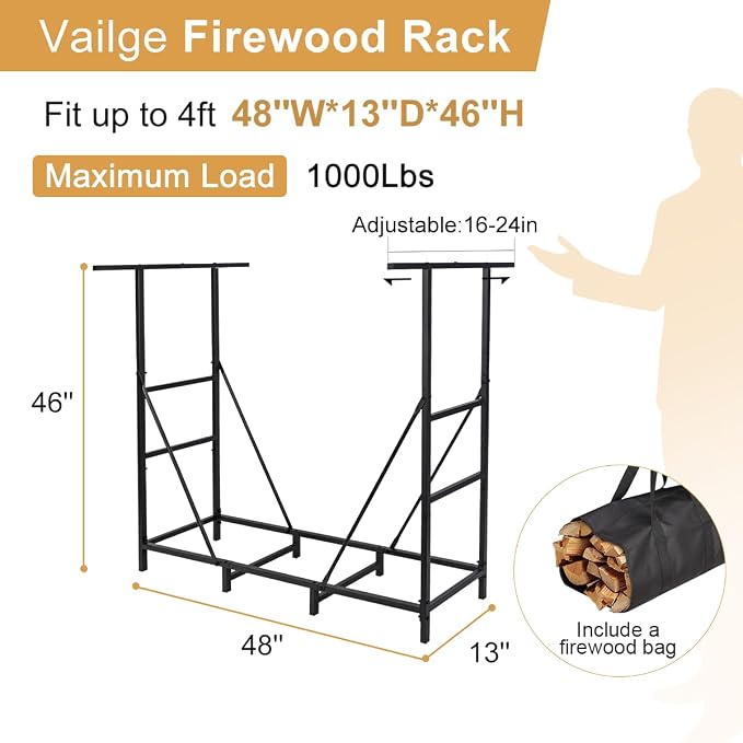 Vailge Firewood Rack Outdoor 4FT - Image 2