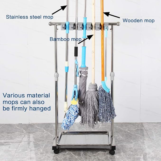 movable mop broom holder put wet mops floor standing cleaning tool rack - Image 2