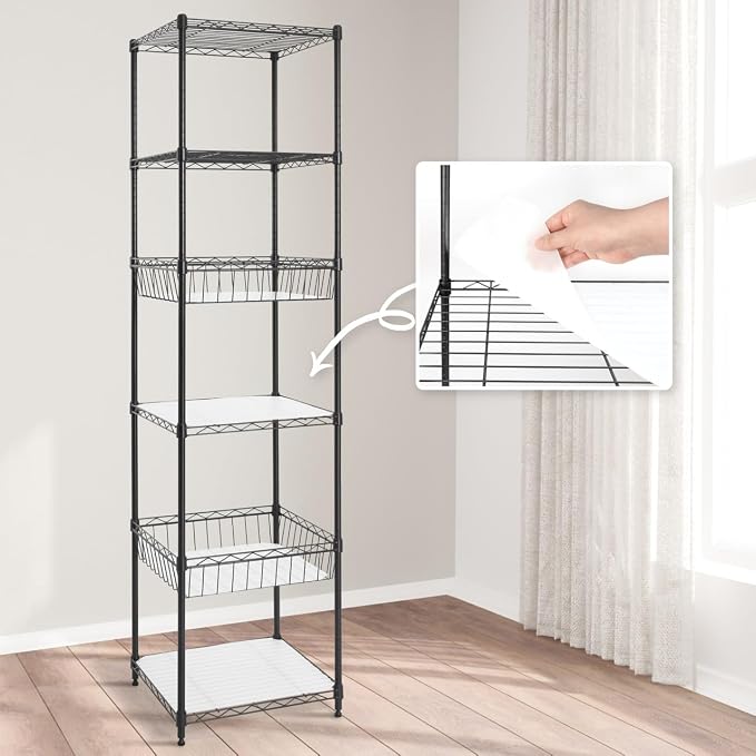 CAPHAUS NSF Wire Shelving Unit w/Baskets & Liner, Storage Rack Corner Shelves by CAPHAUS